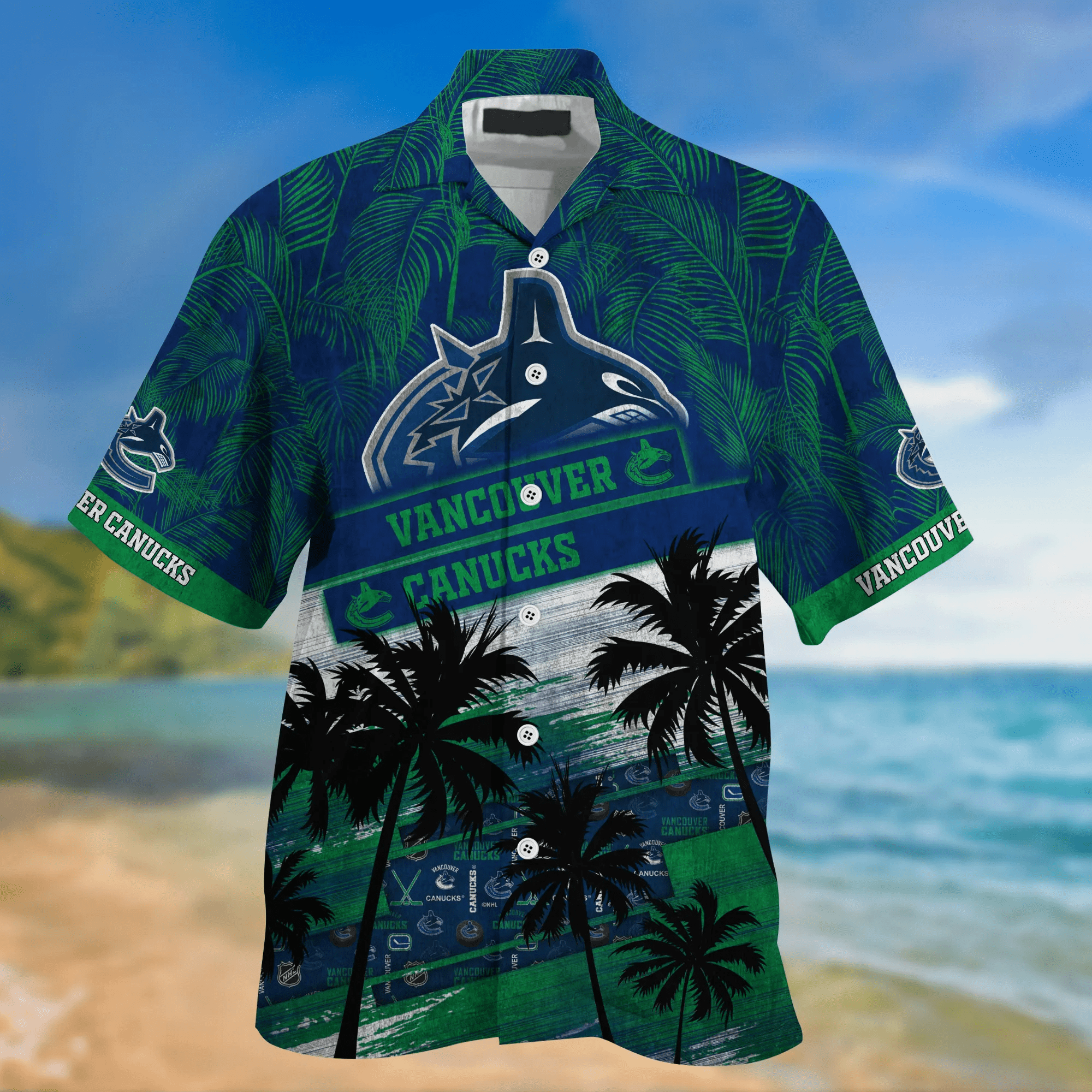 Vancouver Canucks NHL Palm Tree Pattern Hawaii Shirt For Sports Fans Unisex Sport Hawaii Shirt