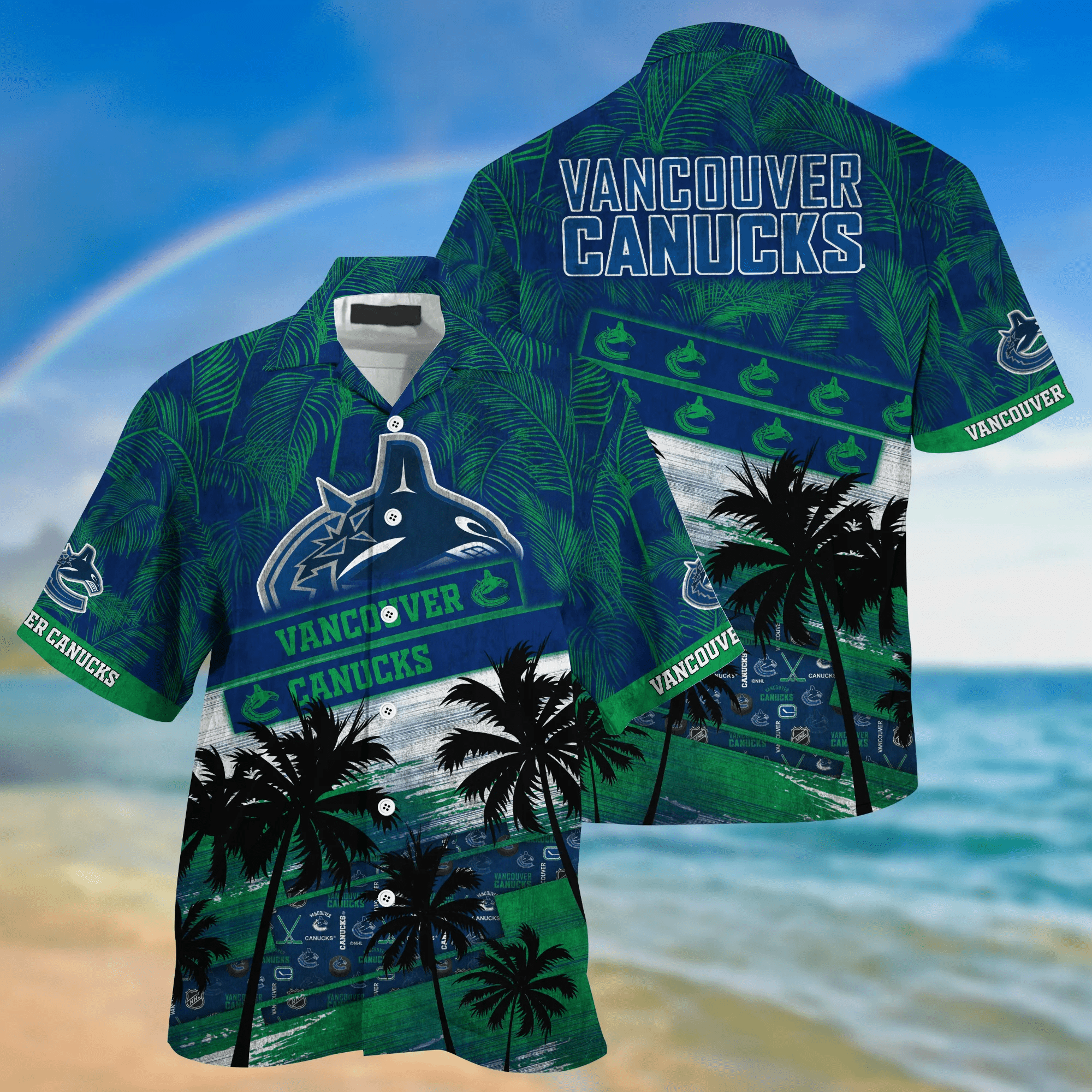Vancouver Canucks NHL Palm Tree Pattern Hawaii Shirt For Sports Fans Unisex Sport Hawaii Shirt