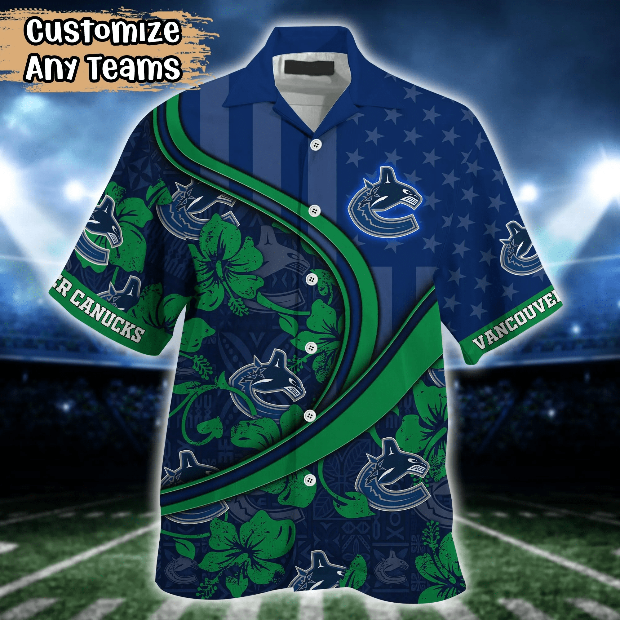 Vancouver Canucks NHL Us Flag Hawaiian Shirt Custom Summer Aloha Shirt