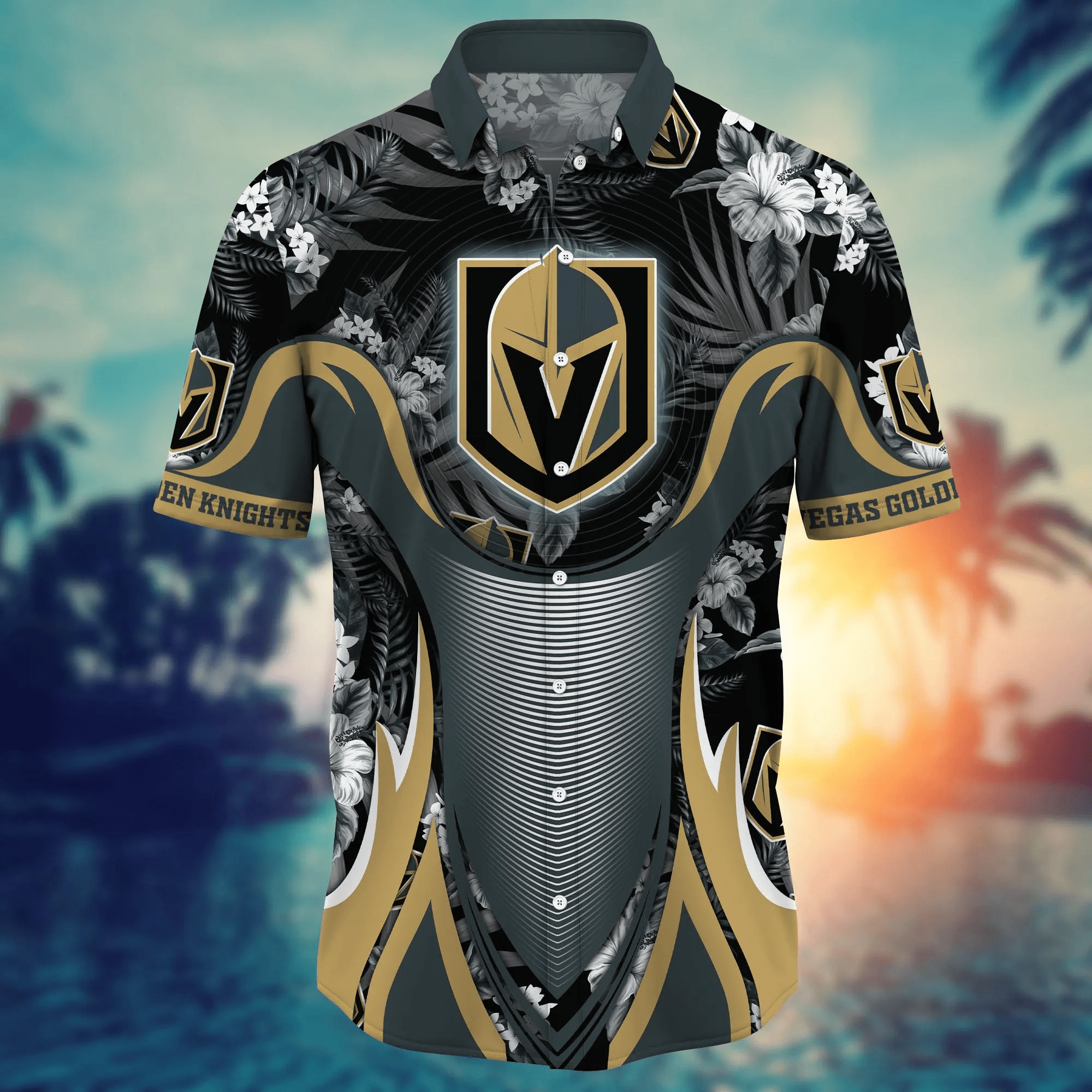 Vegas Golden Knights NHL Hawaiian Shirt Blooming Flowers Aloha Shirt
