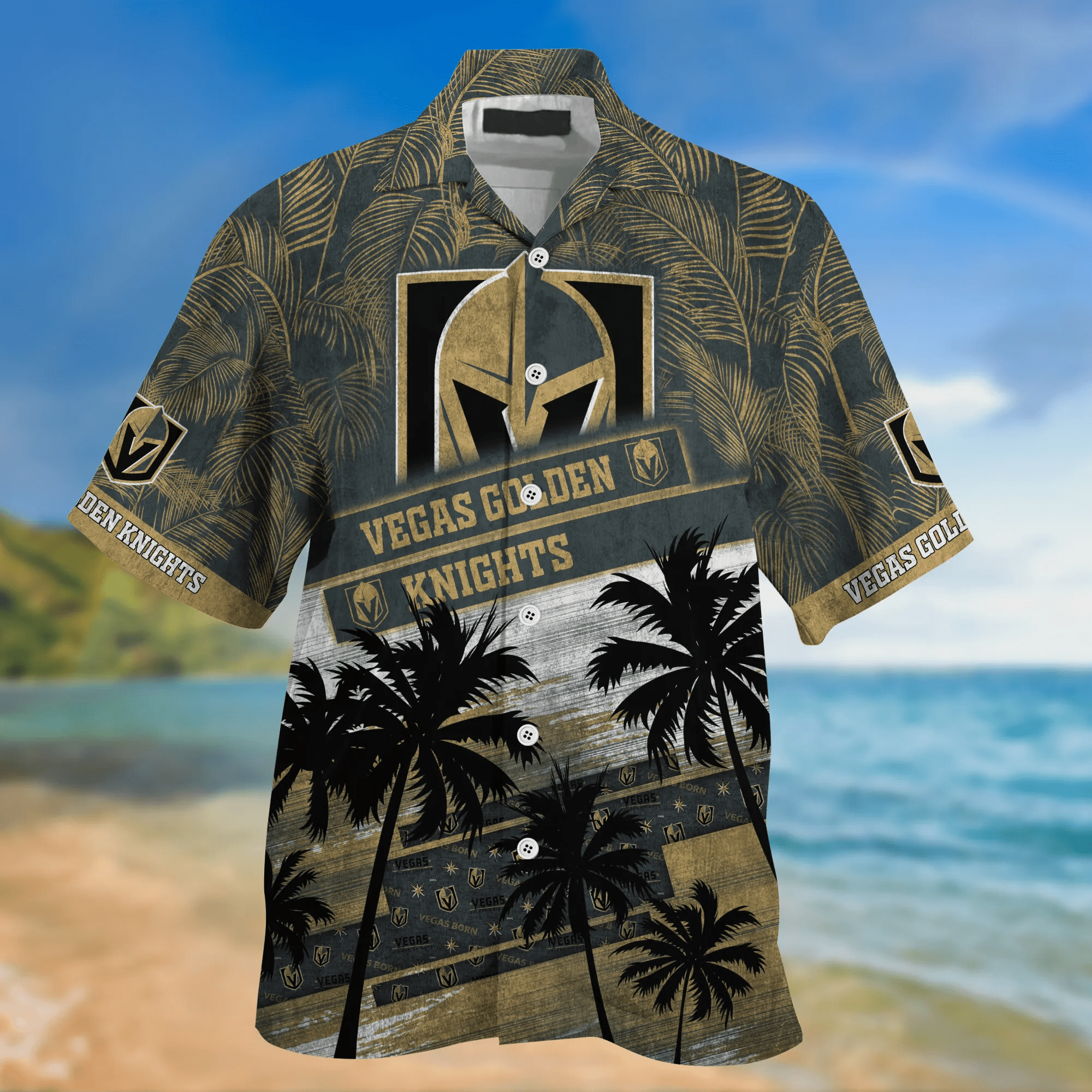 Vegas Golden Knights NHL Palm Tree Pattern Hawaii Shirt For Sports Fans Unisex Sport Hawaii Shirt