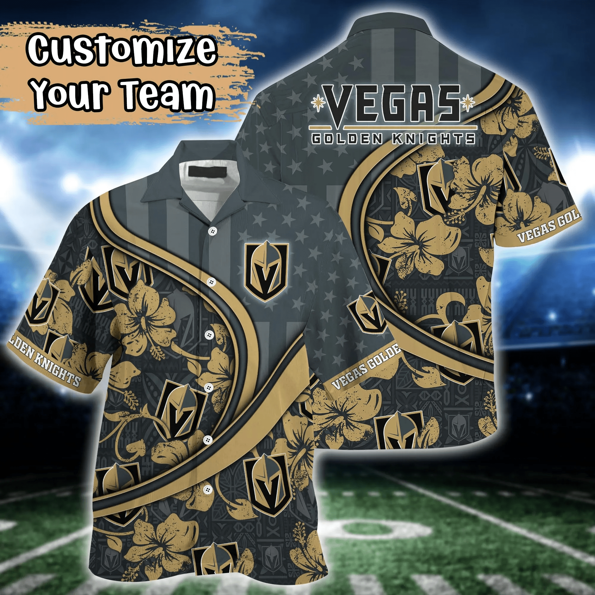 Vegas Golden Knights NHL Us Flag Hawaiian Shirt Custom Summer Aloha Shirt