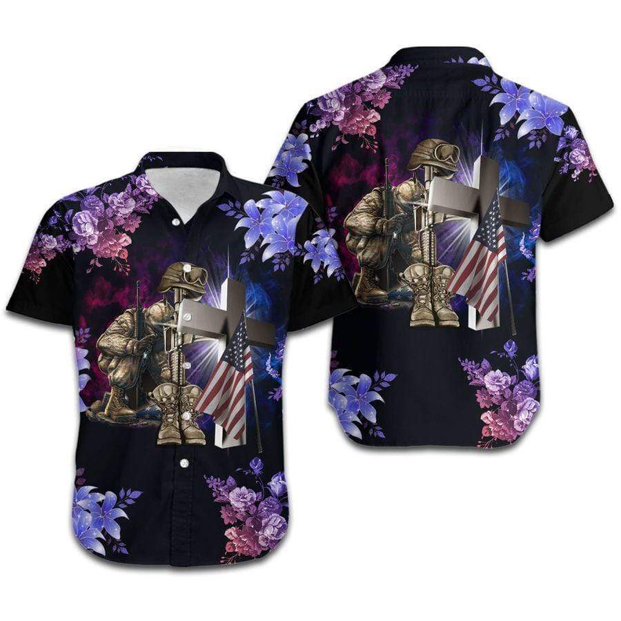 Veteran And Jesus Cross Red Blue Tropical Aloha Hawaiian Shirts For Men And Women |