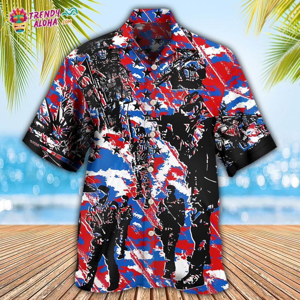 Veteran Independence Day Camo Pattern Hawaiian Shirt – Trendy Aloha