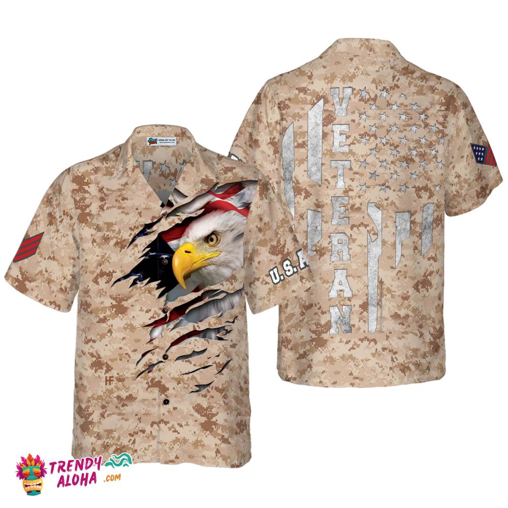 Veteran Proud Us Desert Marine Camouflage Hawaiian Shirt