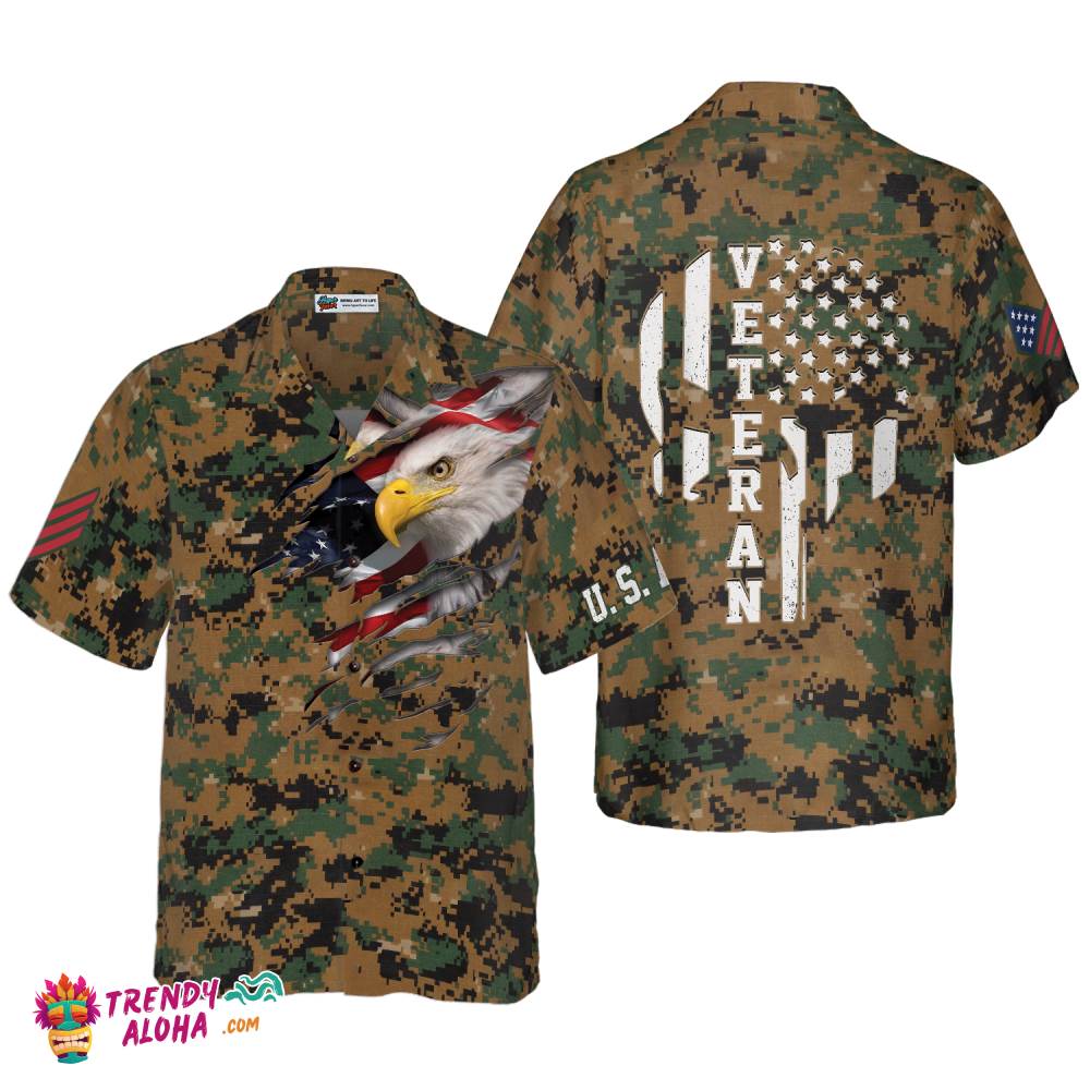 Veteran Proud Us Marine Camouflage Hawaiian Shirt