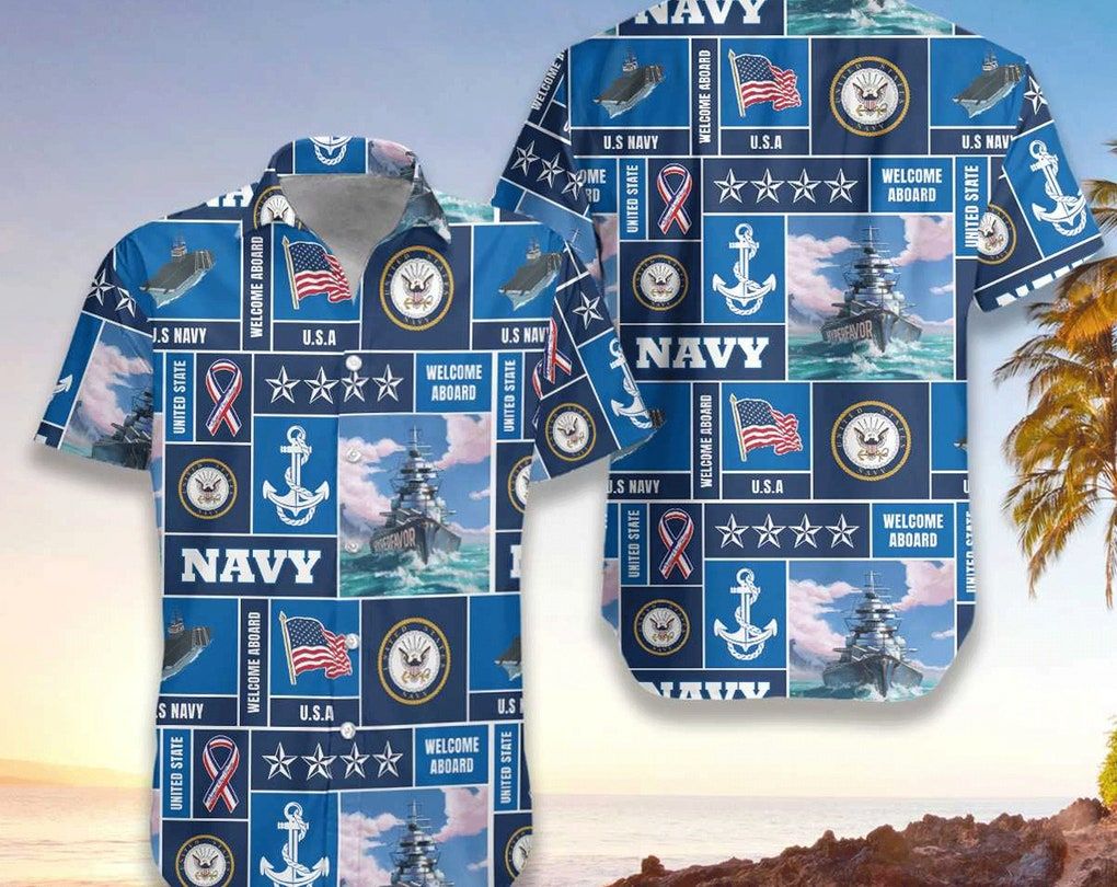 Veteran Soldier Us Navy Welcome To Aboard Trendy Hawaiian Shirt, Beach Shirt Button Down Shirt, Meaningful Birthday Presents, Hawaiian Set Gift.