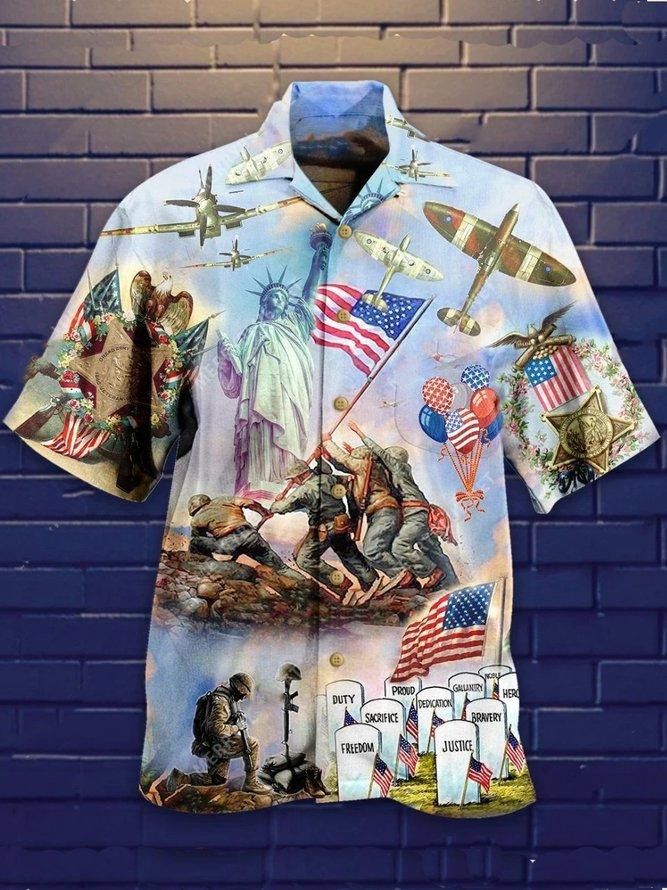 Veteran Trendy Hawaiian Shirt Happy Independence Day Aloha Shirt Unisex Full Size Adult