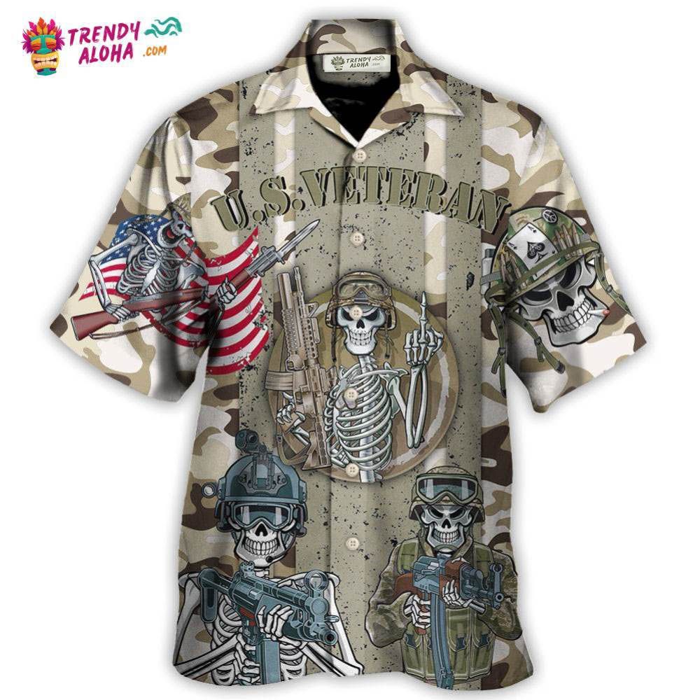 Veteran Us America Flag Skull Style Hawaiian Shirt – Trendy Aloha
