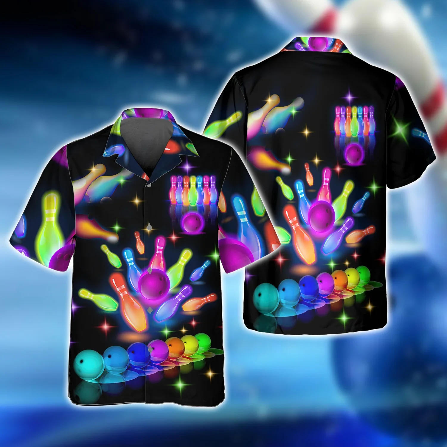Vibrant Bowl-a-Rama: Bright Neon Trendy Hawaiian Shirt – Fun and Stylish Attire for Bowling