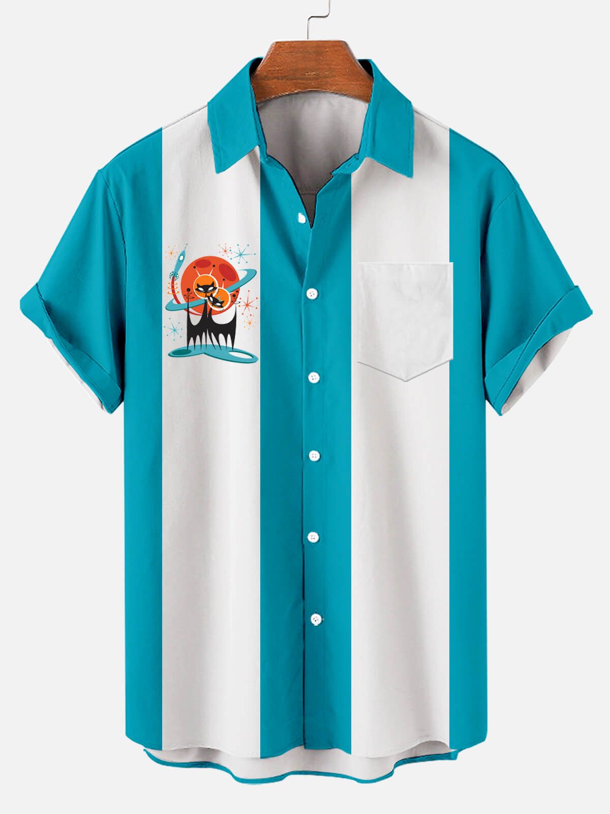 Vibrant Furry Friends: Hawaiian Kitten Color Block Men’s Shirt Vibrant Furry Friends: Hawaiian Kitten Color Block Men’s Shirt