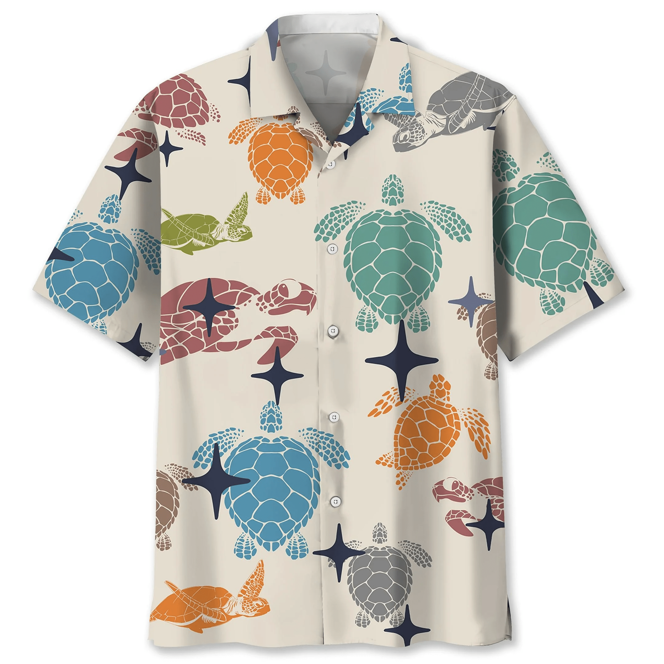 Vibrant Hawaiian Shirt Displaying Colorful Turtles for Aficionados