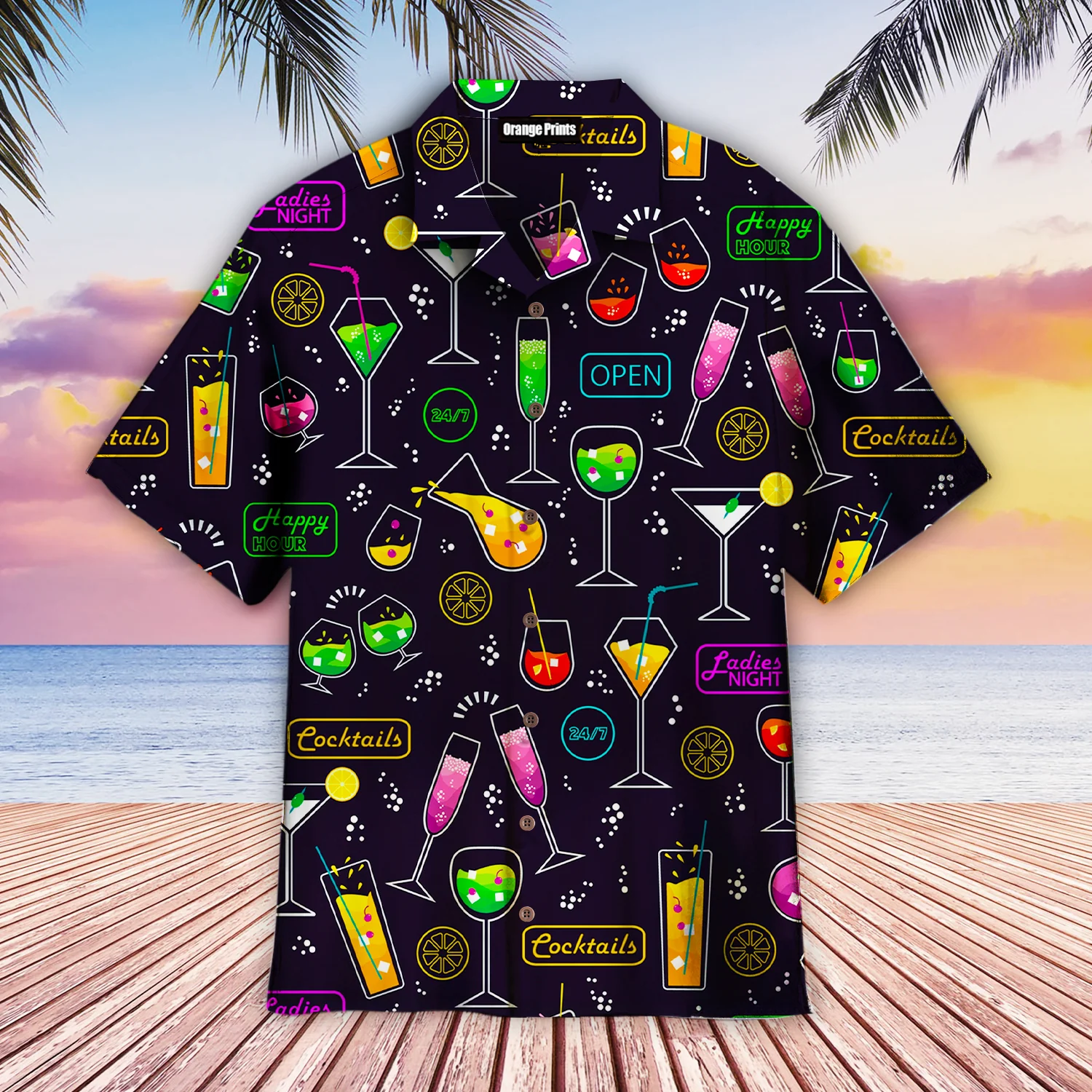 Vibrant Neon Cocktails Party Hawaiian Shirt