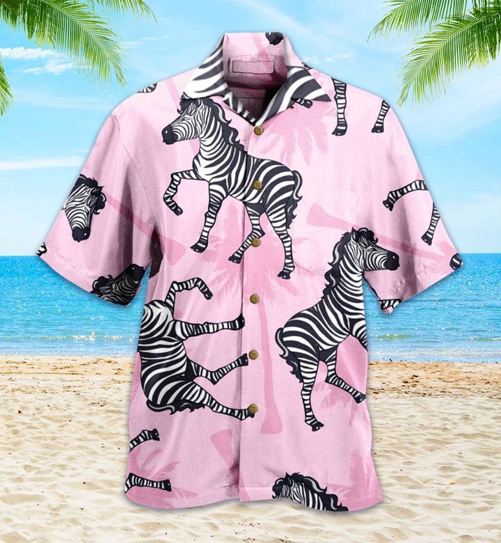 Vibrant Pink Palm Tree Zebra Design Hawaiian Shirt
