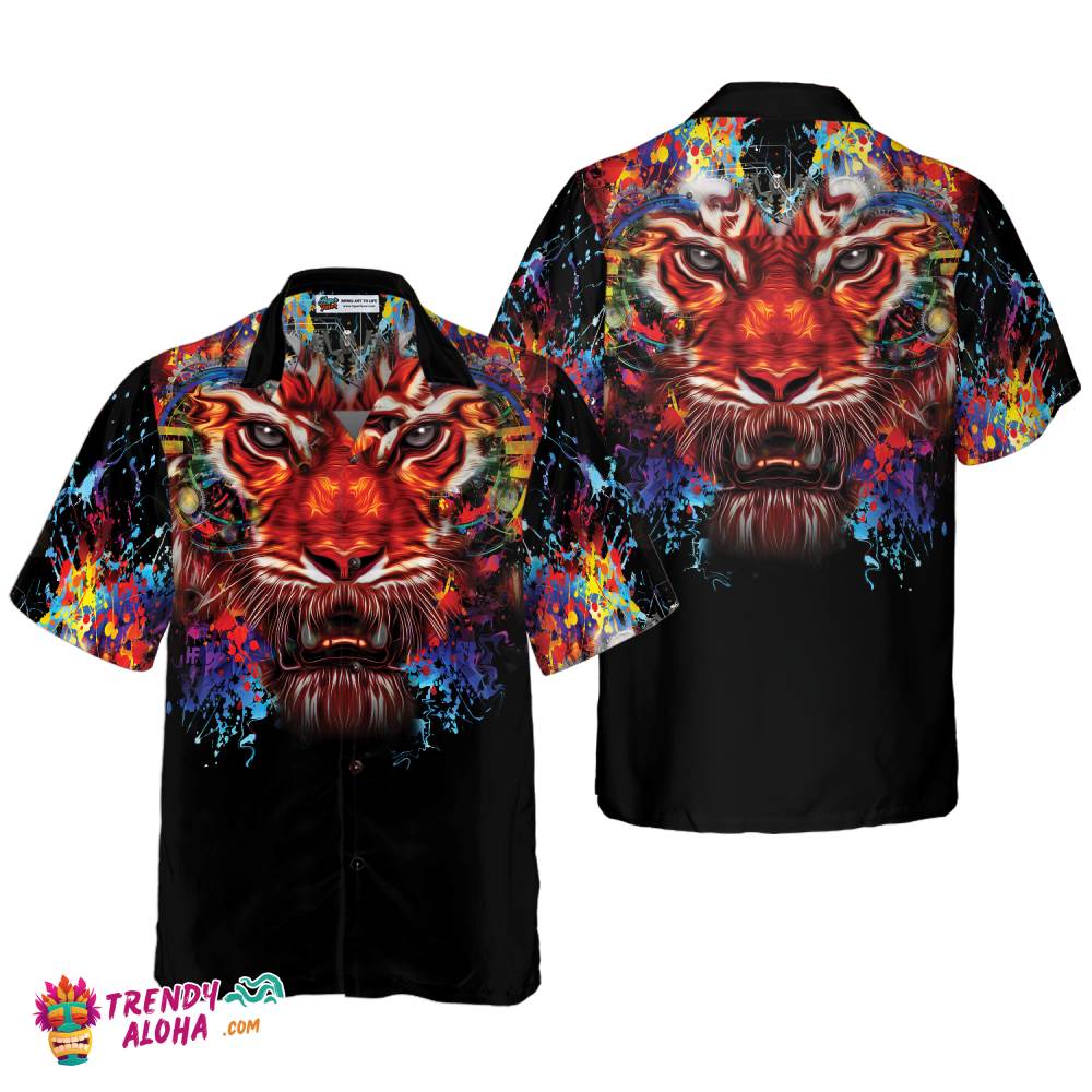 Vibrant Tiger Head Shirt For Men Hawaiian Shirt