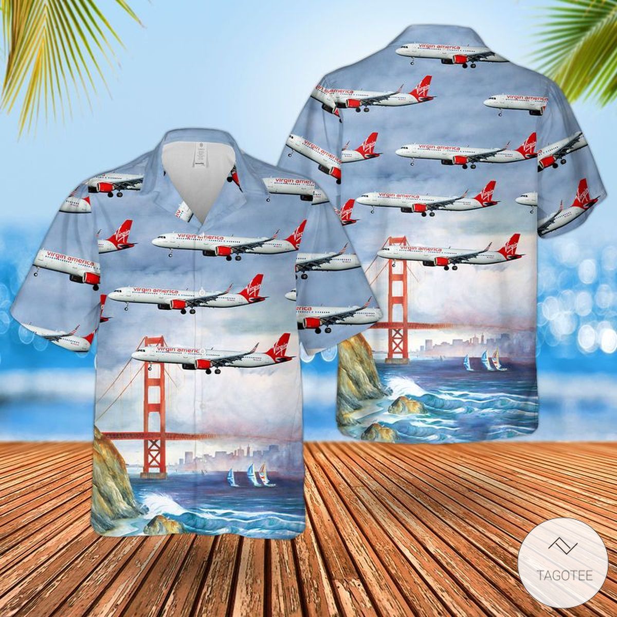 Vibrant Virgin America Airbus Themed Hawaiian Shirt Style