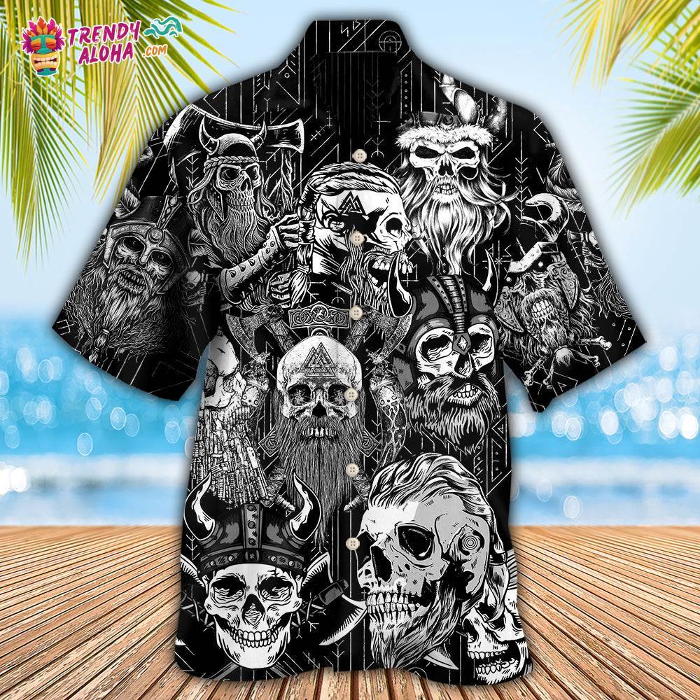 Viking Beard Warrior Skull With Crossed Axes Hawaiian Shirt – Trendy Aloha