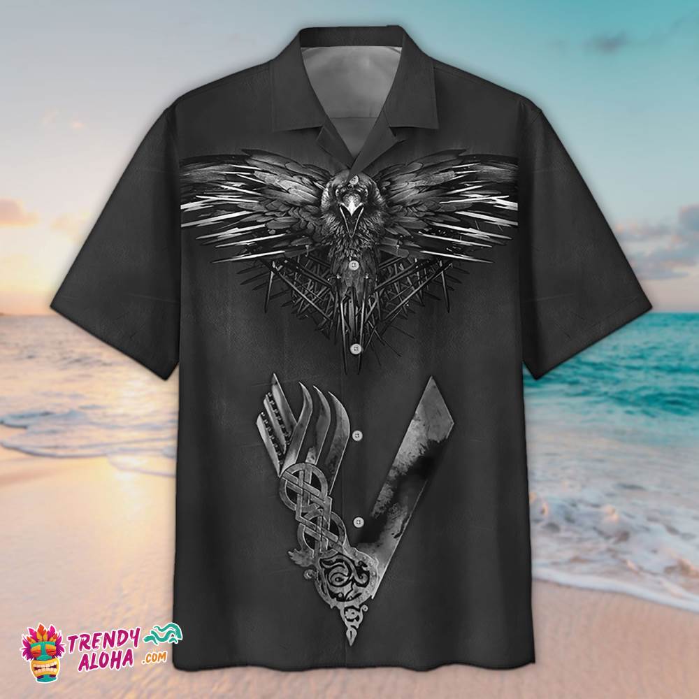 Viking Black Raven Hawaiian Aloha Beach Shirt