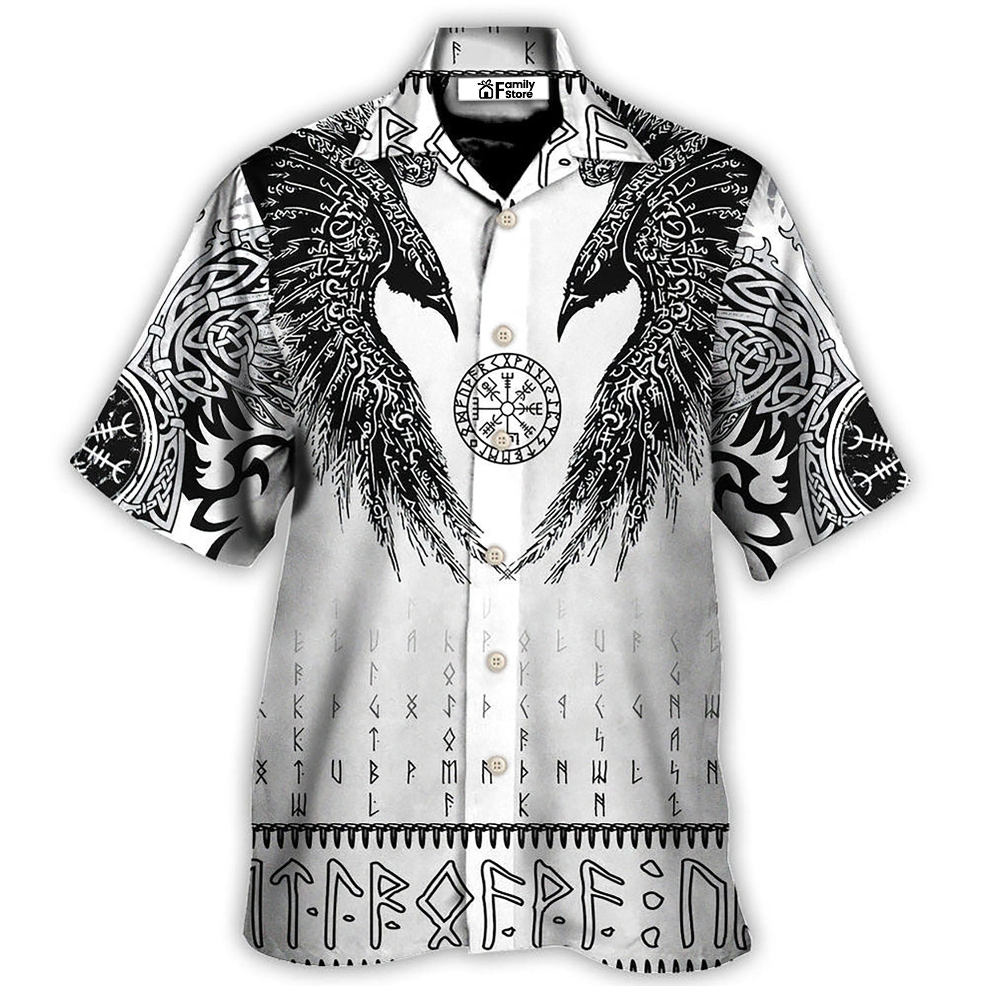 Viking Black Runic Raven Scandinavian Hawaiian Shirt