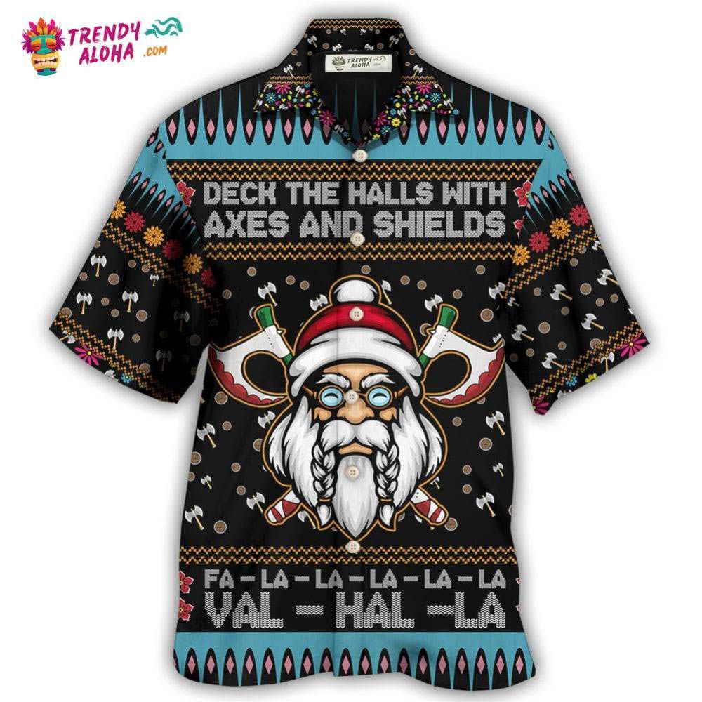 Viking Christmas Deck The Halls With Axes And Shields Hawaiian Shirt – Trendy Aloha Viking Christmas Deck The Halls With Axes And Shields Hawaiian Shirt – Trendy Aloha