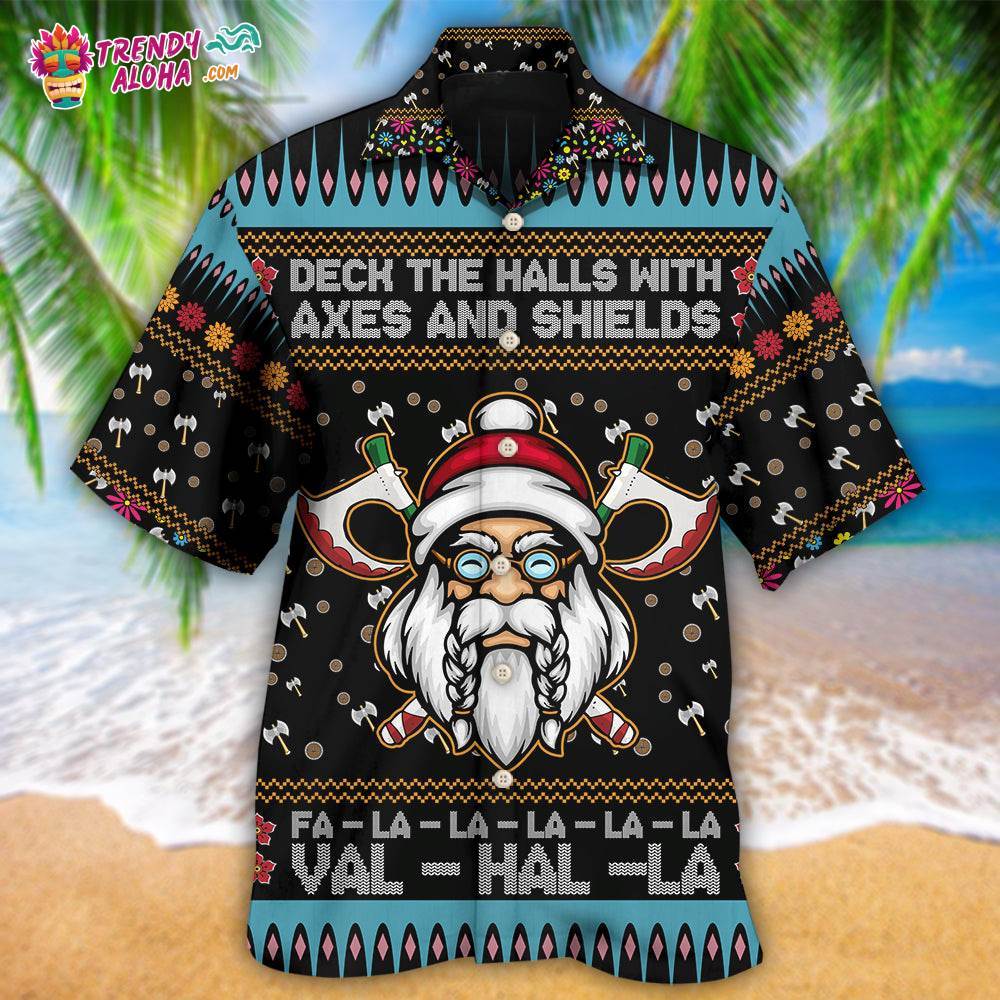 Viking Christmas Deck The Halls With Axes And Shields Hawaiian Shirt – Trendy Aloha