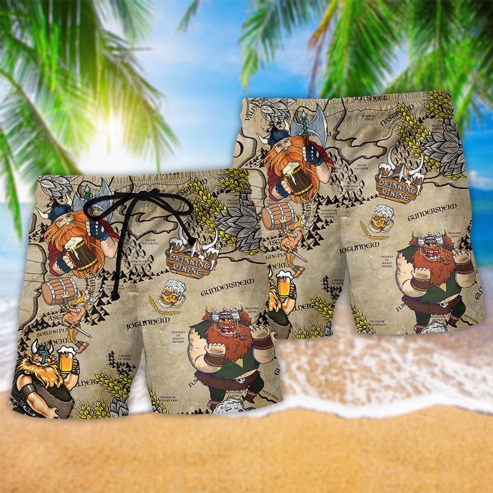 Viking Drinking Love Beer Trendy Aloha Hawaiian Beach Shorts
