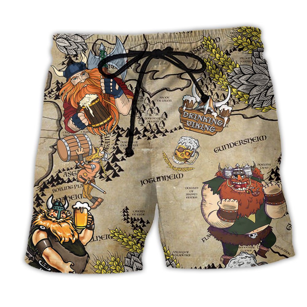 Viking Drinking Love Beer Trendy Aloha Hawaiian Beach Shorts