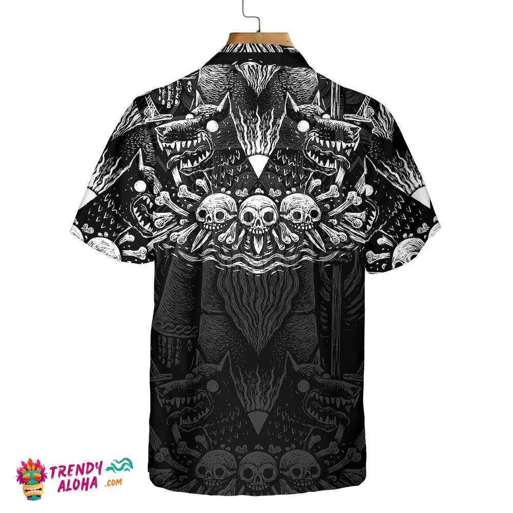 Viking God Odin Hawaiian Shirt, Black And White Viking Odin Norse Mythology Shirt