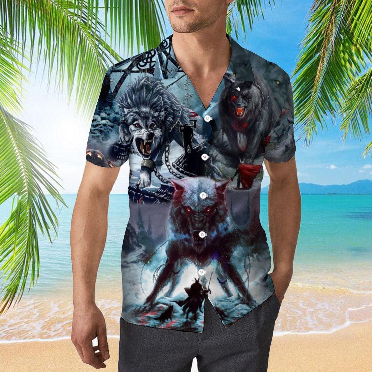 Viking Hawaiian Shirt Inspired by Fenrir Wolf