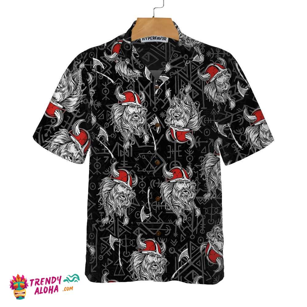Viking Head Hawaiian Shirt, Seamless Pattern God Odin Viking Shirt