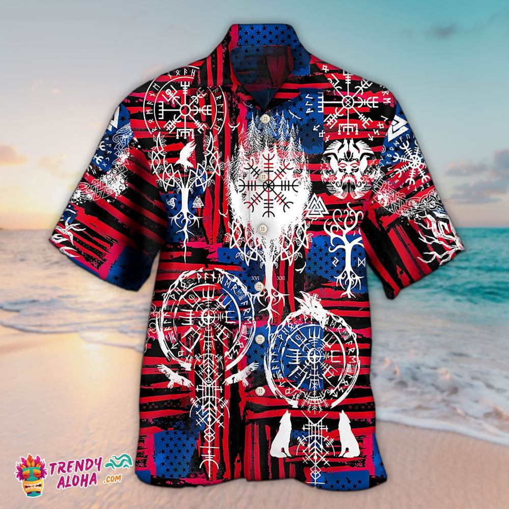 Viking Independence Day Compass Vegvisir Hawaiian Aloha Beach Shirt