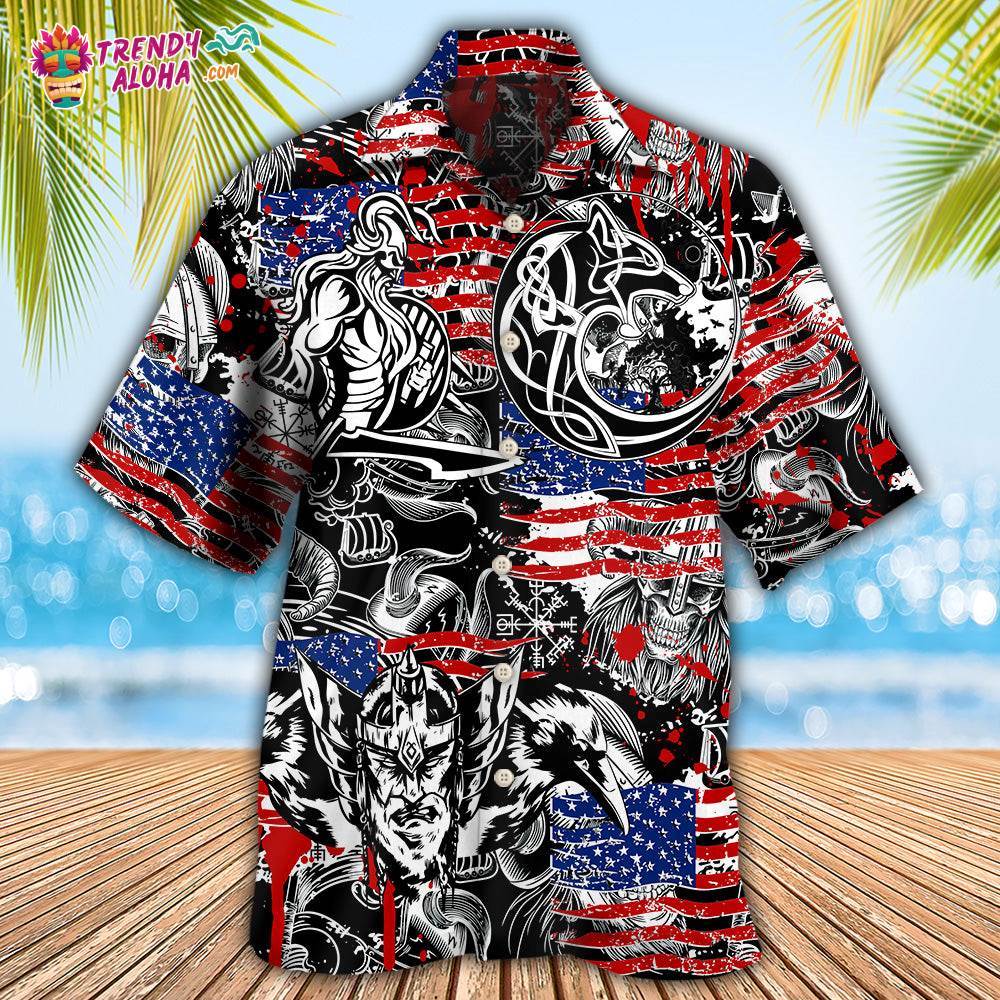 Viking Independence Day Odin Warrior And Wolf Hawaiian Shirt – Trendy Aloha