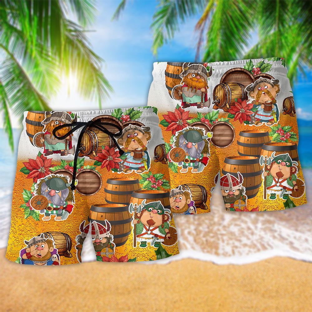 Viking Loves Beer Funny Christmas Style Trendy Aloha Hawaiian Beach Shorts