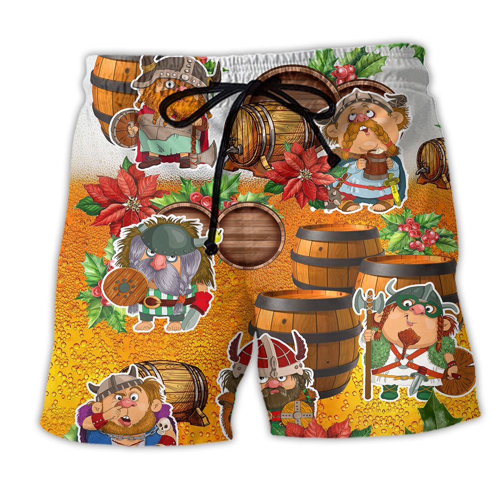 Viking Loves Beer Funny Christmas Style Trendy Aloha Hawaiian Beach Shorts