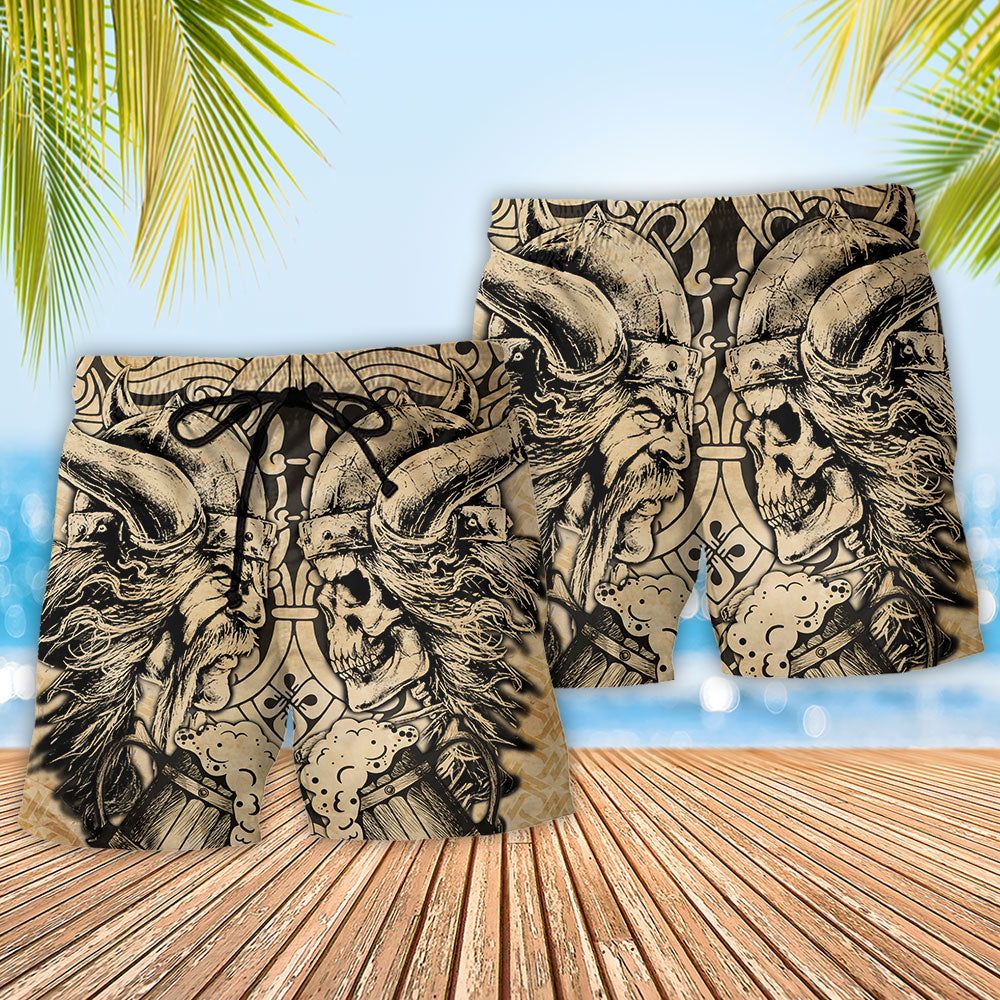 Viking Old Man With Skull Vintage Trendy Aloha Hawaiian Beach Shorts