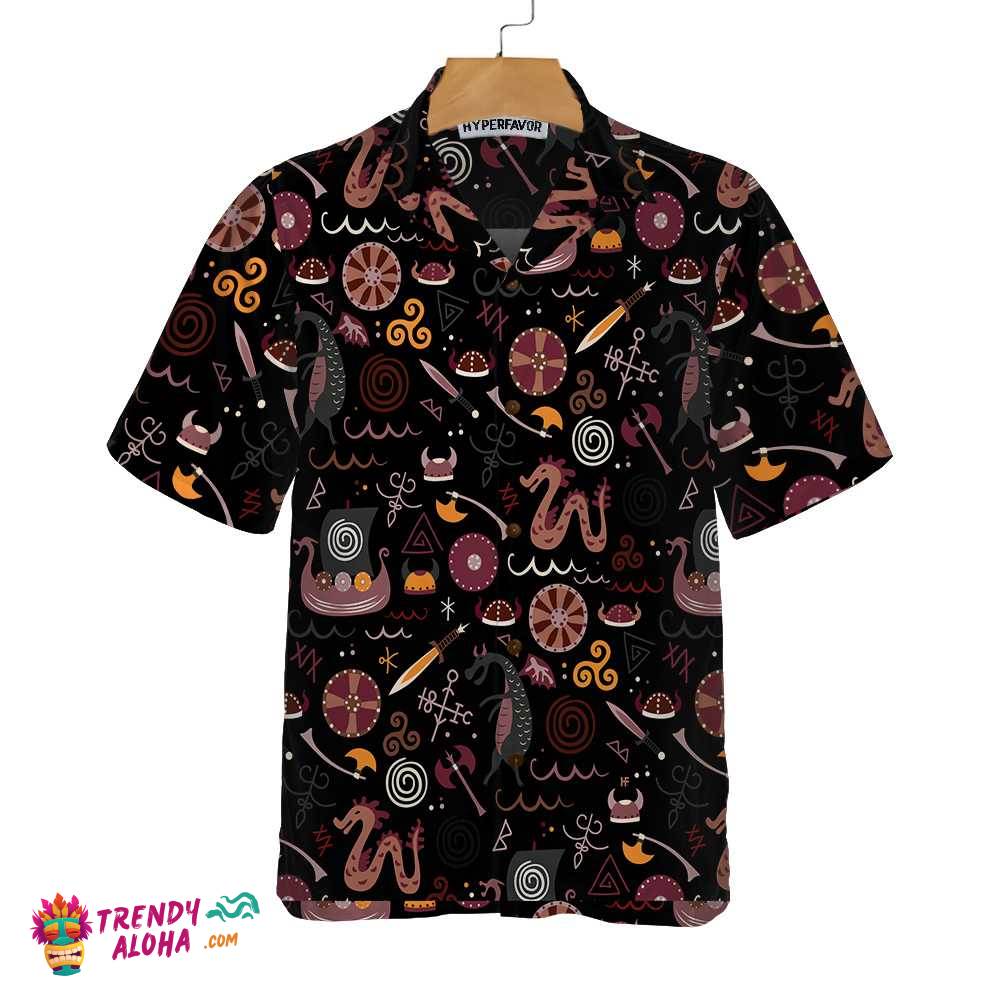Viking Pattern Hawaiian Shirt, Funny Viking Style Shirt For Men And Women