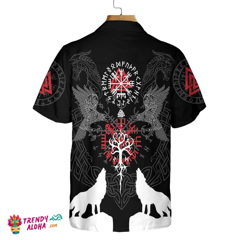 Viking Raven And Wolf Viking Hawaiian Shirt, Wolf Viking Shirt Short Sleeve Viking Raven And Wolf Viking Hawaiian Shirt, Wolf Viking Shirt Short Sleeve