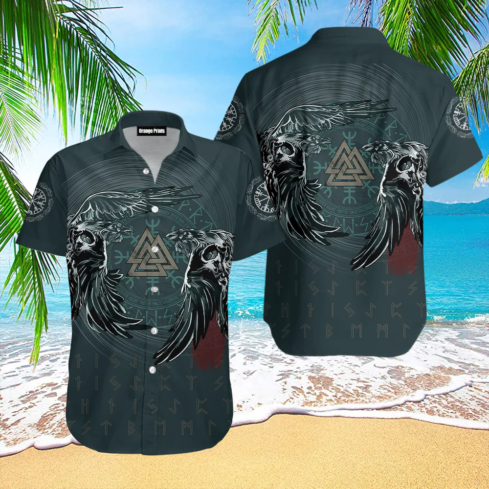 Viking Ravens Skull Tattoo Trendy Hawaiian Shirt For