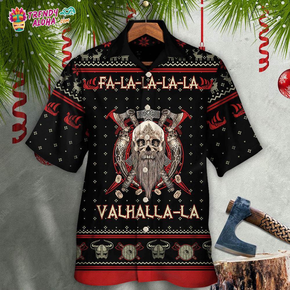 Viking Valhalla Black And Red Fa La La Hawaiian Shirt – Trendy Aloha