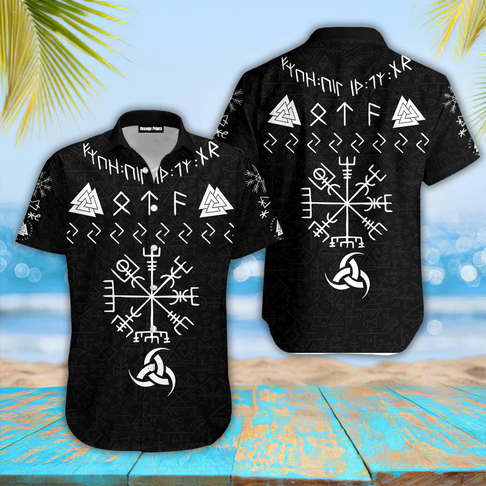 Viking Vegvisir Horn Of Odin Valknut Hawaiian Shirt For