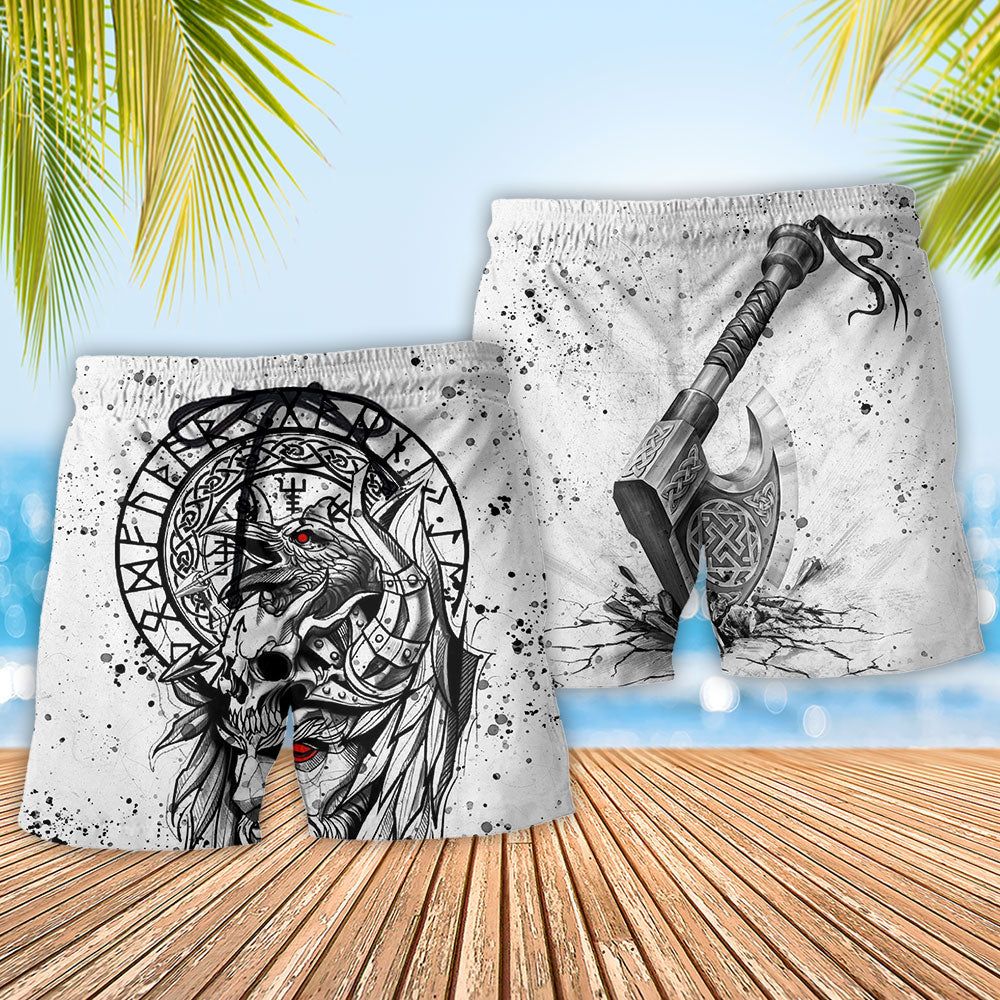 Viking Victory Black And White Trendy Aloha Hawaiian Beach Shorts