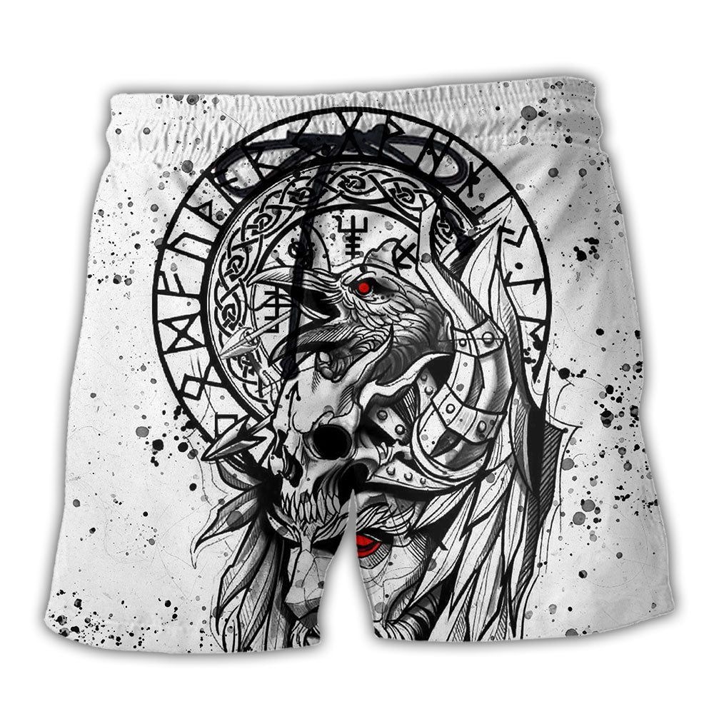 Viking Victory Black And White Trendy Aloha Hawaiian Beach Shorts