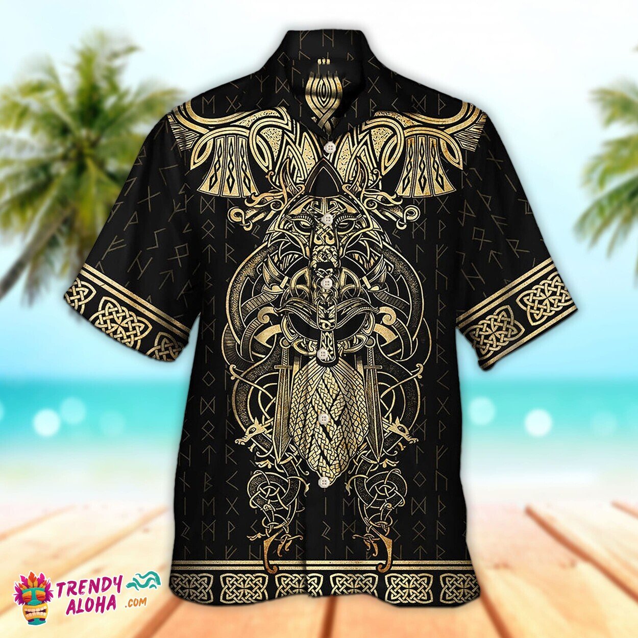Viking Warrior Raven Odin Unisex Hawaiian Shirt Aloha Short Sleeve Bold