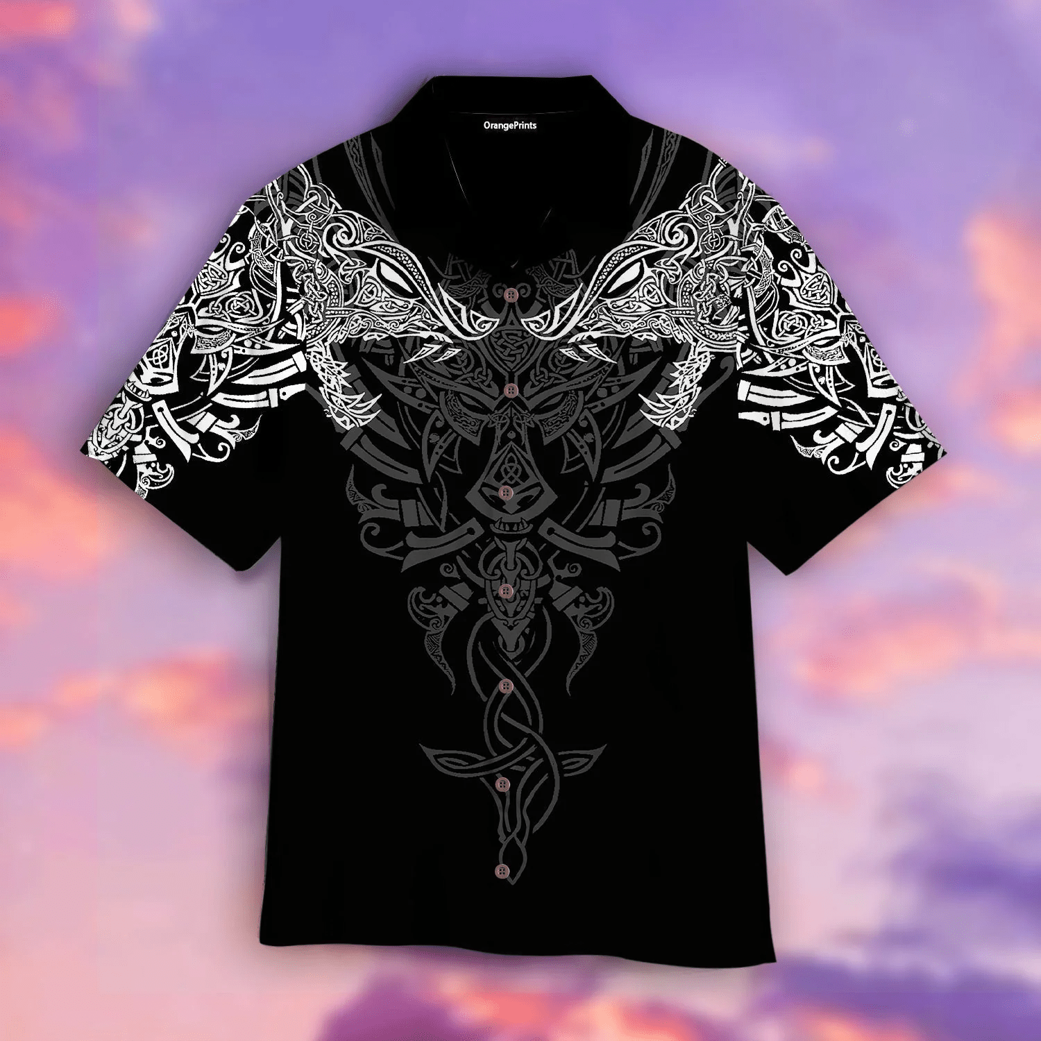 Viking Wolf Geki and Freki Theme on Hawaiian Shirt