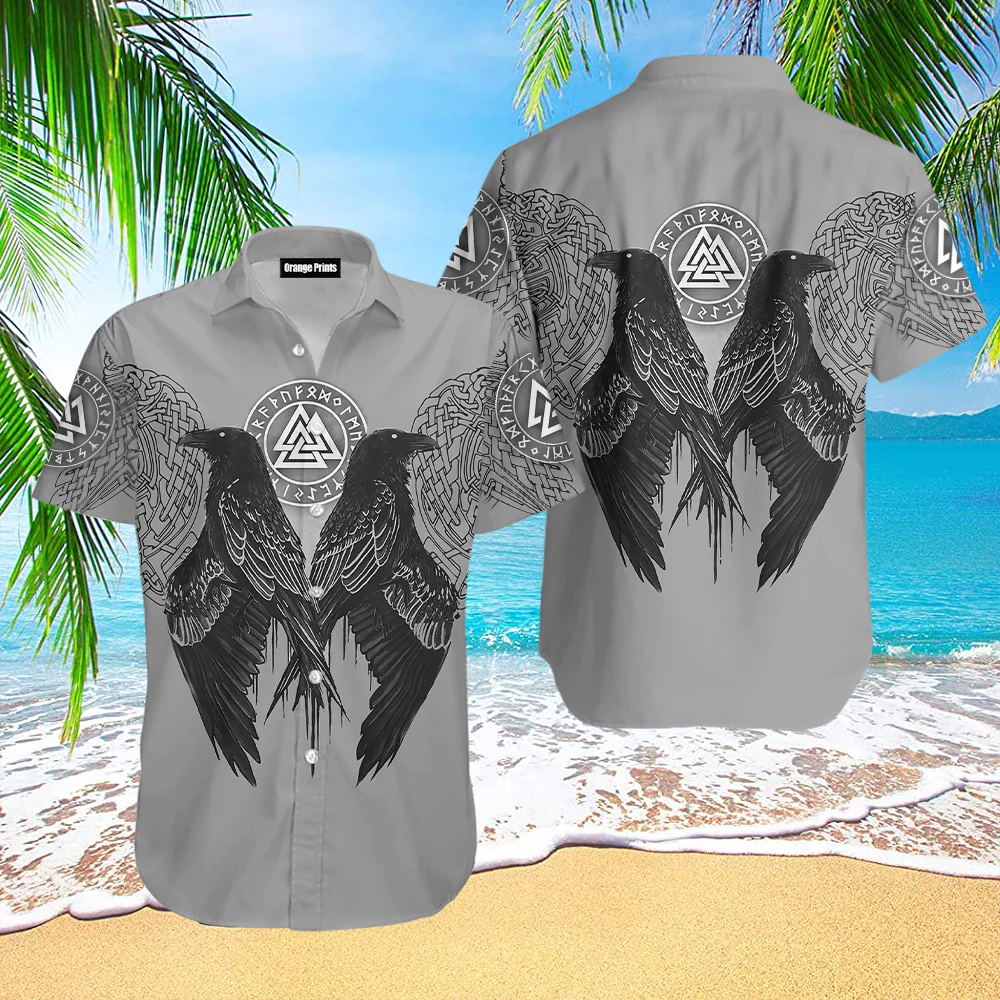 Viking’s Saga with Raven Valknut Hawaiian Shirt