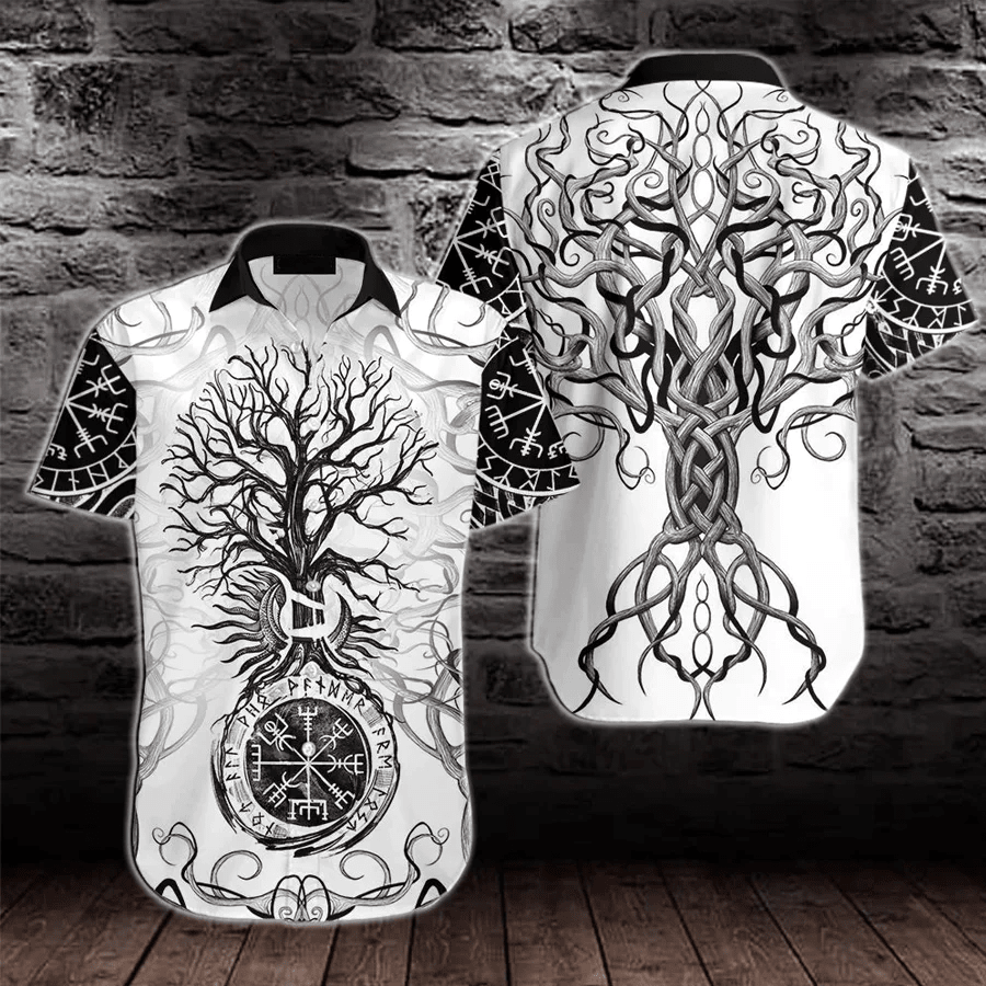 Vikings Tree Of Life Tattoo Trendy Hawaiian Shirt- Short Sleeve Trendy Hawaiian Shirt – Viking Gifts For Him