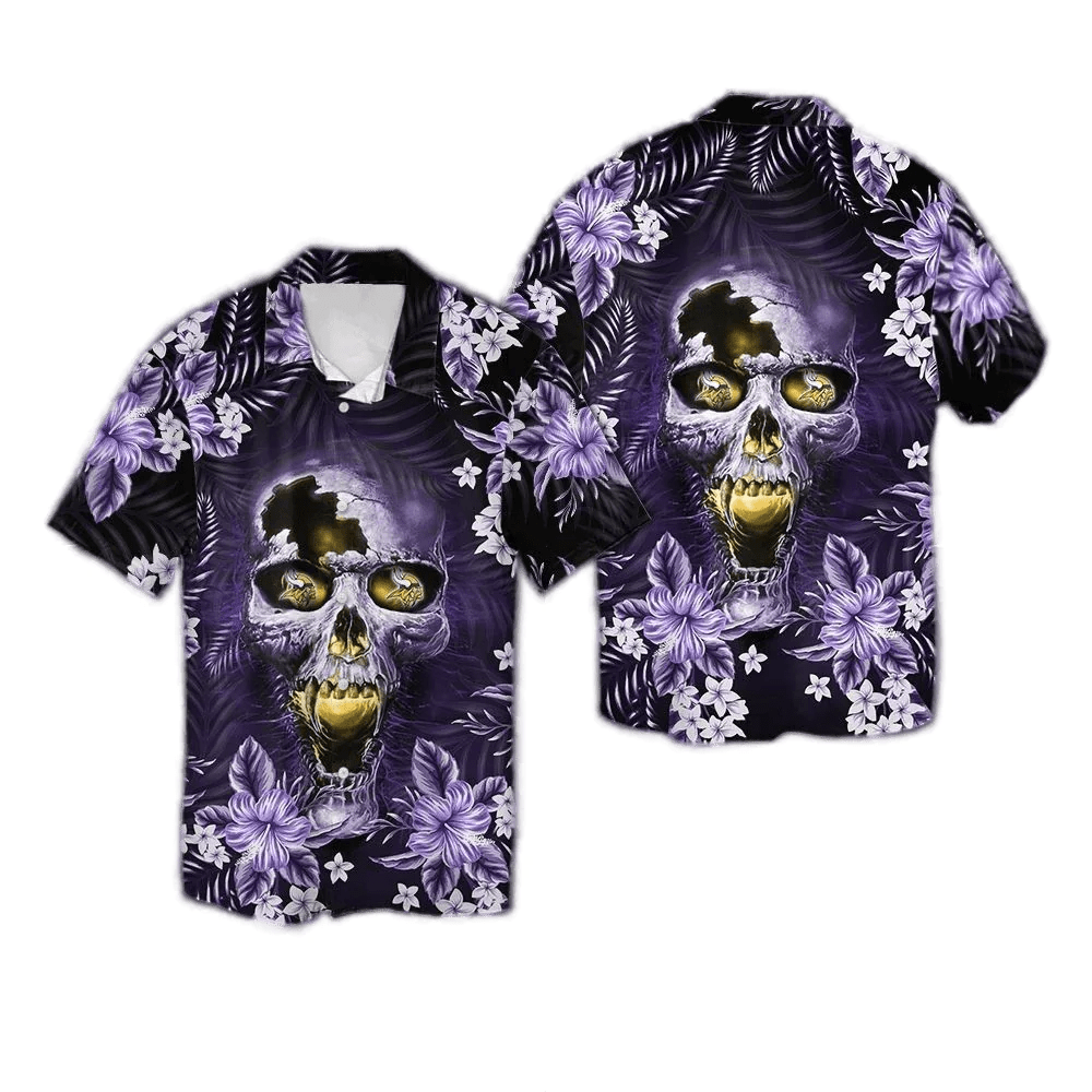 Vikings Trendy Hawaiian Shirt Minnesota Vikings Symbol Skull Graphic Purple Hawaii Shirt Minnesota Vikings Aloha Shirt For Men Women