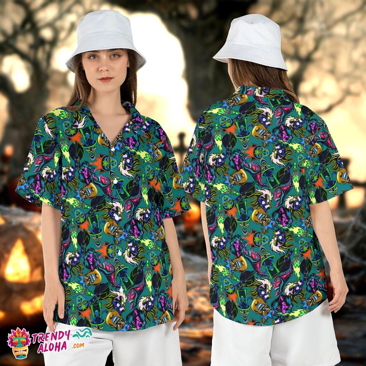 Villains Neon Halloween Disney Wicked Witches Evil Aloha Shirt