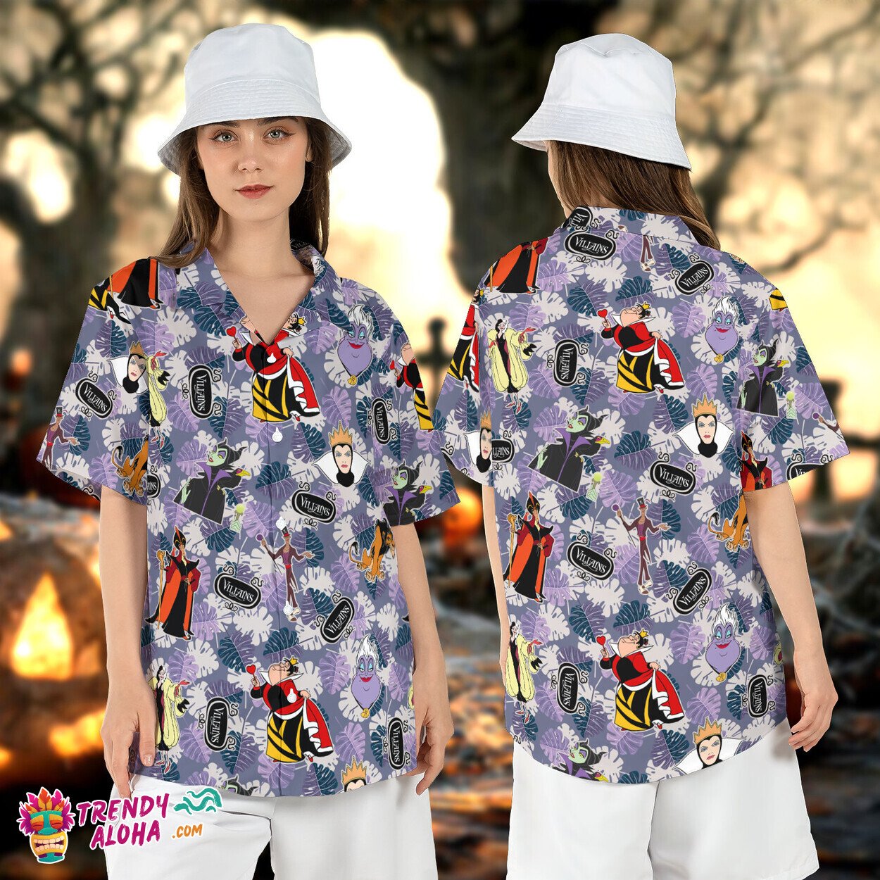 Villains Tropical Leaves Disney Halloween Witch Club Aloha Tee