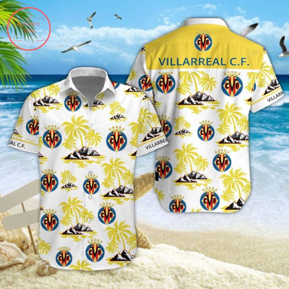 Villarreal Cf Coconut Tree White Yellow Hawaiian Shirt
